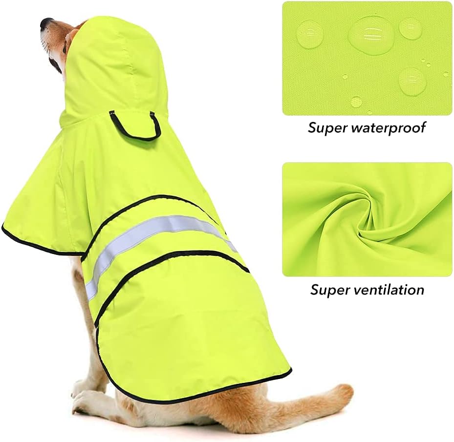Waterproof Raincoats for Dogs - Adjustable Pet Raincoat Jacket, Lightweight Dog Hooded Rain Coat Waterproof Rain Poncho for Small to X- Large Dogs and Puppies (Neon Green, Large)