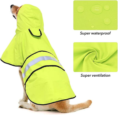 Waterproof Raincoats for Dogs - Adjustable Pet Raincoat Jacket, Lightweight Dog Hooded Rain Coat Waterproof Rain Poncho for Small to X- Large Dogs and Puppies (Neon Green, Large)