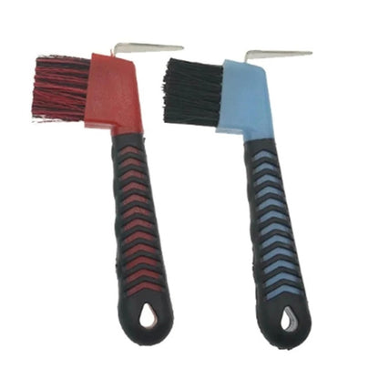 2pc Dual Use Anti-Slip Soft Grip Hoof Pick Rubber With Brush Cleaning Tools Horse Grooming Durable - Random Color
