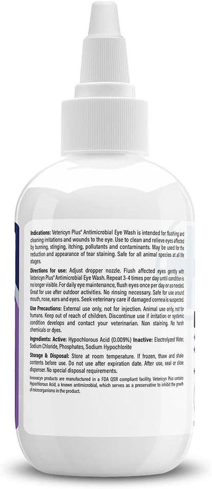 Vetericyn Plus Dog and Cat Eye Wash | Eye Drops for Dogs and Cats to Flush and Soothe Eye Irritations, Dog Tear Stain Cleaner, Safe for All Animals. 3 Ounces
