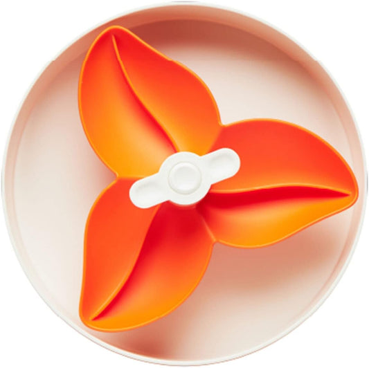 PetDreamHouse Spin Slow Feeder Bowl for Dogs, Interactive Moving Center Piece, Bougainvillea Design Orange, Level = Easy