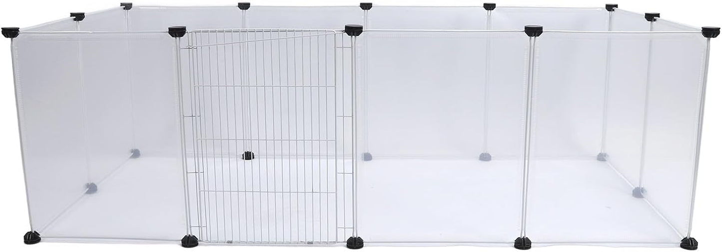 Pet Fence Portable 6 Pieces, Translucent Plastic Enclosure for Small Medium Dogs and Cats - Easy Assembly, Adjustable Size, Lightweight and Durable for Indoor Outdoor Use (12 Pieces L)