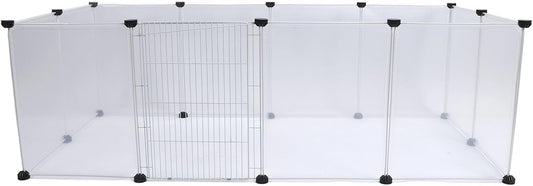 Pet Fence Portable 6 Pieces, Translucent Plastic Enclosure for Small Medium Dogs and Cats - Easy Assembly, Adjustable Size, Lightweight and Durable for Indoor Outdoor Use (12 Pieces L)