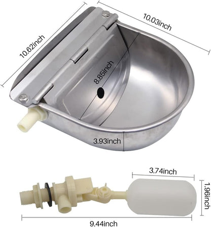 Automatic Cow Drinking Water Bowl, Stainless Steel Feeder Trough Dispenser Waterer for Pet Dog Horse Cattle Goat Sheep, with Float Ball Valves