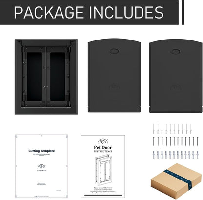 【PATAPLUS】 Aluminum French Large Dog Door,Strong Double Magnetic Flaps,with Aluminum Telescoping Tunnel Heavy-Duty Do g Door for L arge and Medium Dog Up to 110LBS (Large,Black)