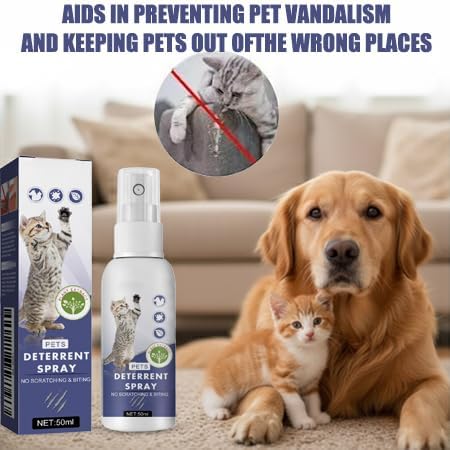 Cat Repellent Spray, Anti-Scratch Furniture & Anti-Cat Pee Deterrent - Natural Citrus Formula, Safe for Pets & Environment, Indoor & Outdoor Use, Protects Furniture & Plants, 50ml
