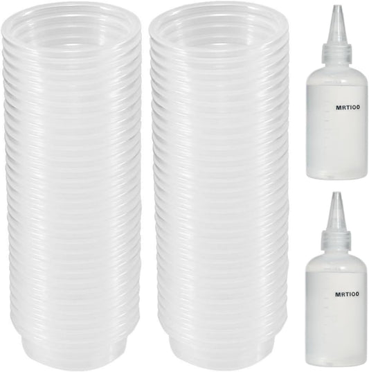 100 pcs 0.5oz Crested Gecko Food and Water Feeding Cups, with 2 Feeding Bottle, Reptile Feeder Bowls, for Lizard and Other Small Pet Ledge Accessories Supplies