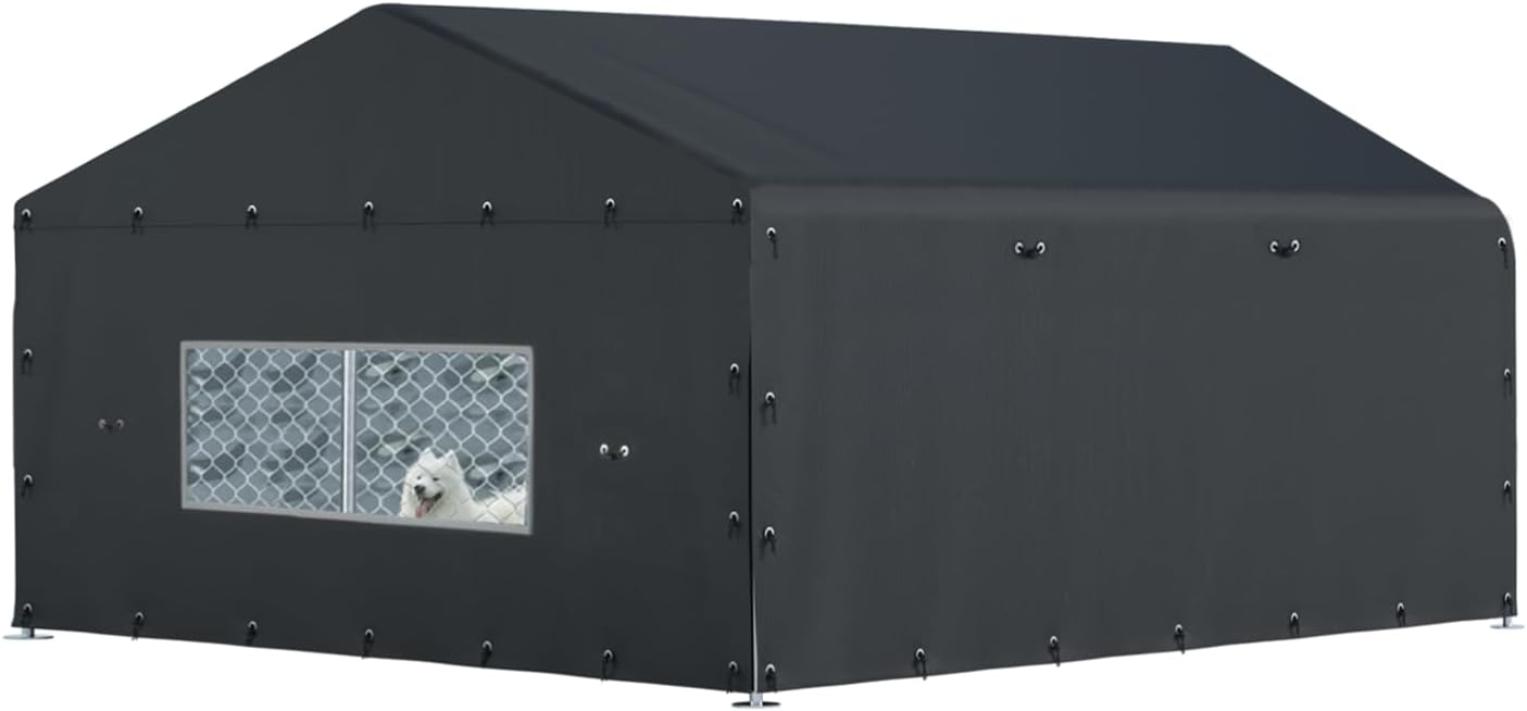 Dog Kennel Cover,Featuring Multiple Elastic Bungee Cords and Windproof Ropes. Made From 600D Waterproof Oxford Fabric, This Replacement Cover Provides Full Coverage for Your Kennel,10'×10'×7'
