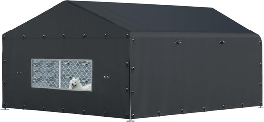 Dog Kennel Cover,Featuring Multiple Elastic Bungee Cords and Windproof Ropes. Made From 600D Waterproof Oxford Fabric, This Replacement Cover Provides Full Coverage for Your Kennel,10'×10'×7'
