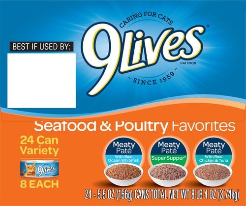 9Lives Seafood & Poultry Favorites Wet Cat Food Variety 5.5 Ounce Can (Pack of 24)