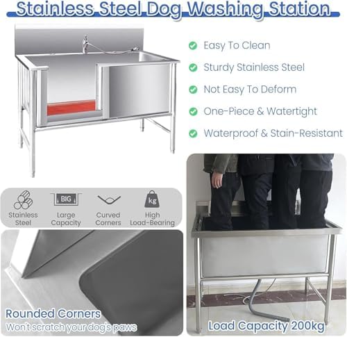 Large Dog Pool & Washing Station for All Breeds, 2-in-1 Bathtub with Retractable Faucet & Sliding Door - Ideal Outdoor Dog Bathing Solution for Home