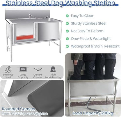 Large Dog Pool & Washing Station for All Breeds, 2-in-1 Bathtub with Retractable Faucet & Sliding Door - Ideal Outdoor Dog Bathing Solution for Home