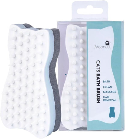 Mooncat Ear Cleaner Finger Wipes for Cats & Dogs and Silicone Grooming Brush Bundle - Gentle Ear Care Solution and Deshedding Massage Comb for Indoor Kittens