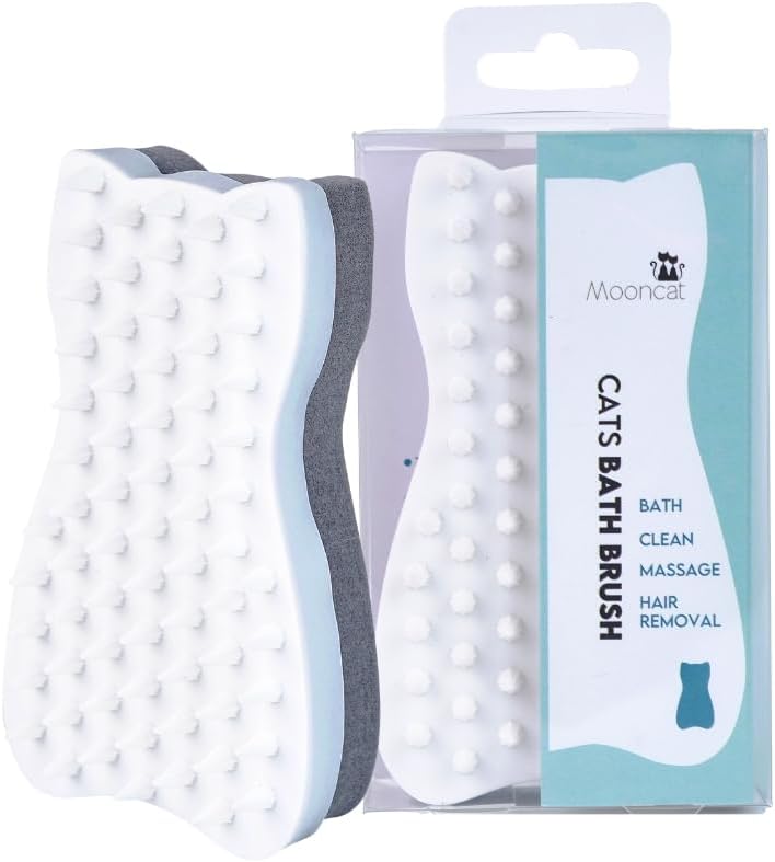 Mooncat Ear Cleaner Finger Wipes for Cats & Dogs and Silicone Grooming Brush Bundle - Gentle Ear Care Solution and Deshedding Massage Comb for Indoor Kittens