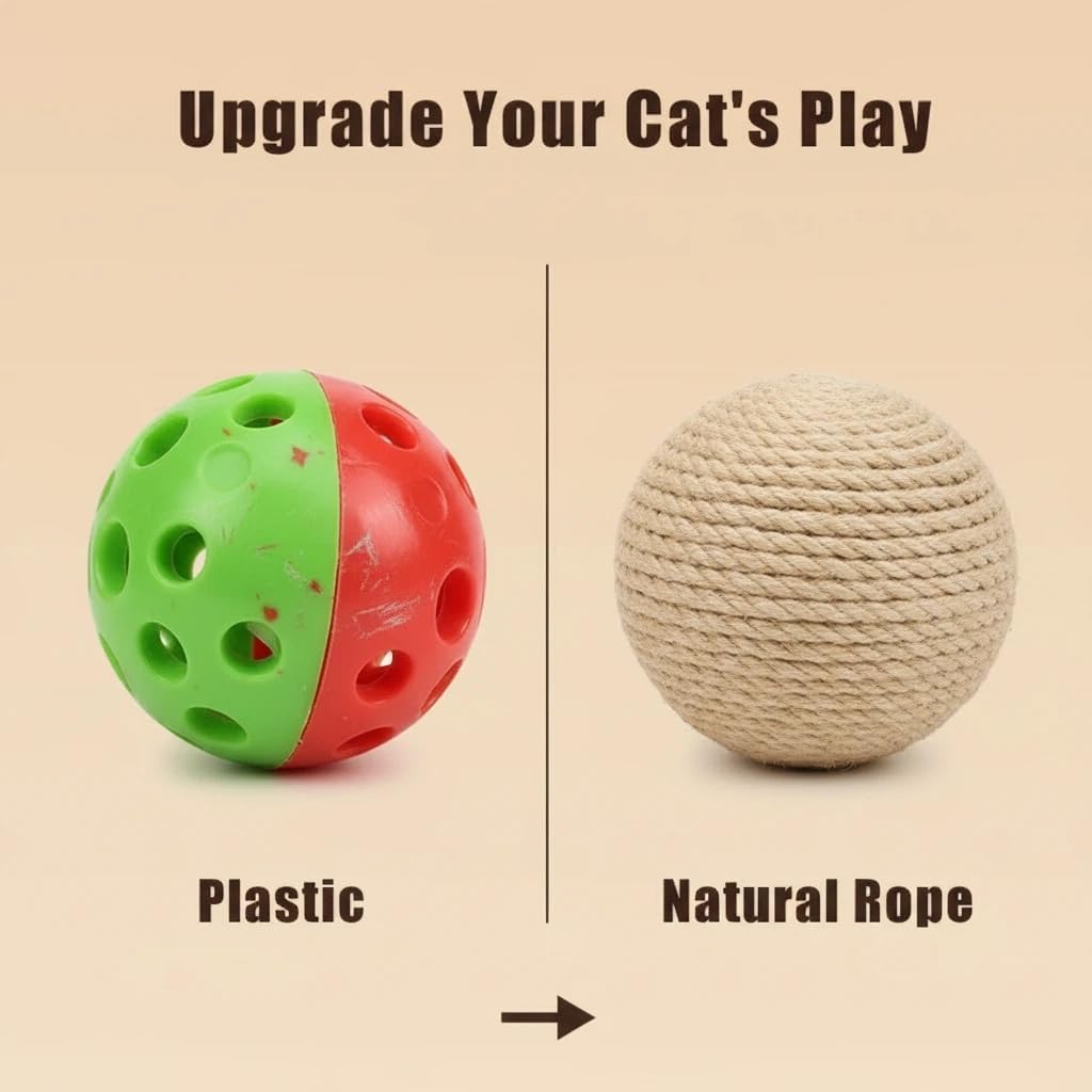 3.94 inch Sisal Ball Cat Toy for Teething and Play, Crinkle Sound Interactive Toys for Self-Entertainment and Boredom Relief for Cats