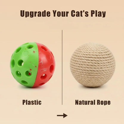 3.94 inch Sisal Ball Cat Toy for Teething and Play, Crinkle Sound Interactive Toys for Self-Entertainment and Boredom Relief for Cats