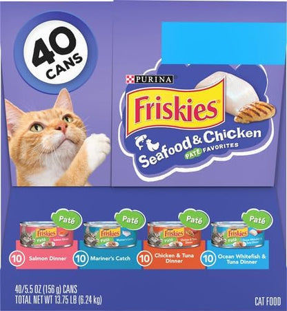 Friskies Purina Pate Wet Cat Food Variety Pack Seafood and Chicken Pate Favorites 40ct VP - (Pack of 80) 5.5 oz. Cans