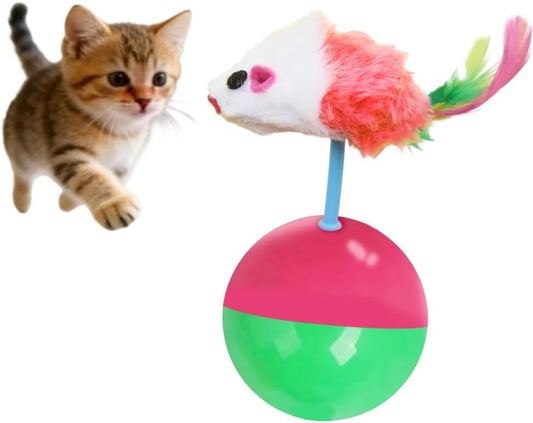 Interactive Mice Tumbler Cat Toy, 2026 New Automatic Wobbling & Rolling Interactive Toy for Indoor Cats Dog, Floppy Cat Toy Fun Play to Cure Boredom (Short Feathers-red)