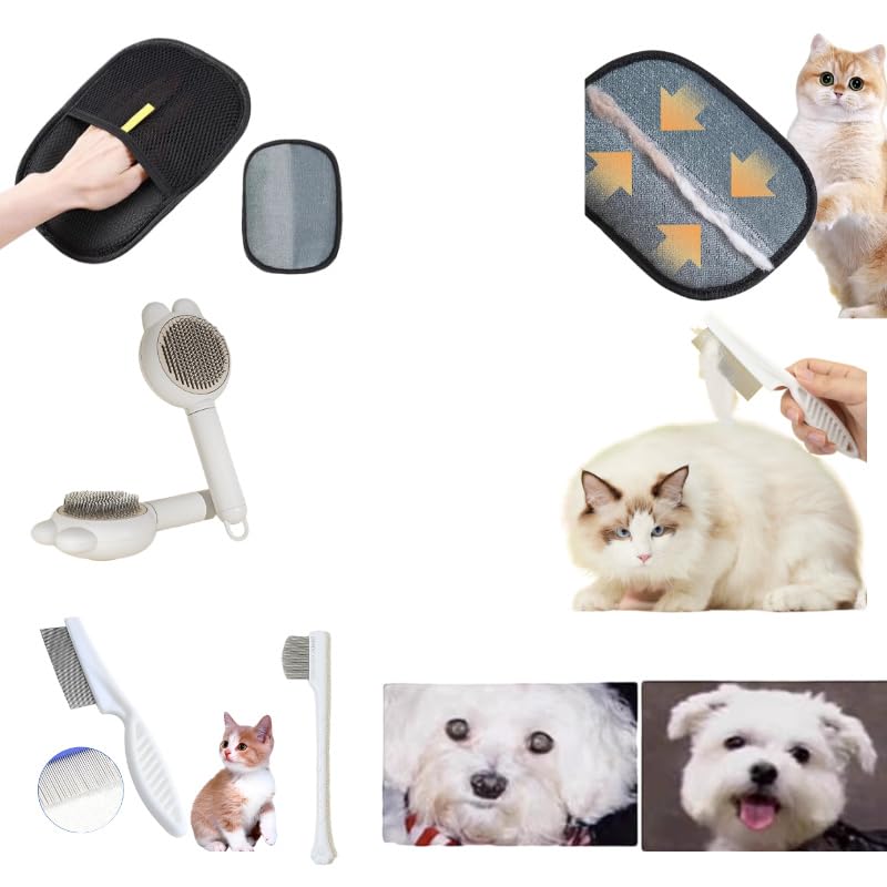 4 Pack stainless steel flea comb for cats and dogs - pet hair remover brush, grooming combs & tear stain remover for pets and owners