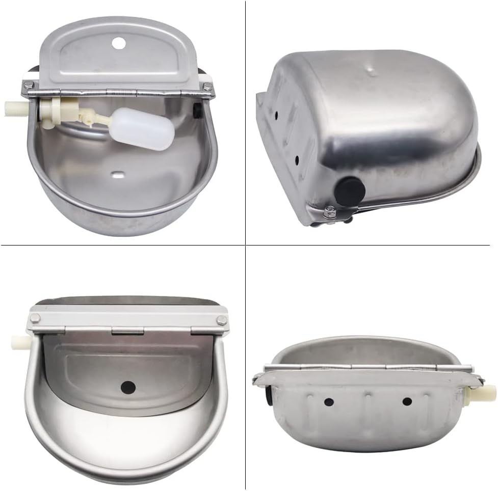 Automatic Cow Drinking Water Bowl, Stainless Steel Feeder Trough Dispenser Waterer for Pet Dog Horse Cattle Goat Sheep, with Float Ball Valves
