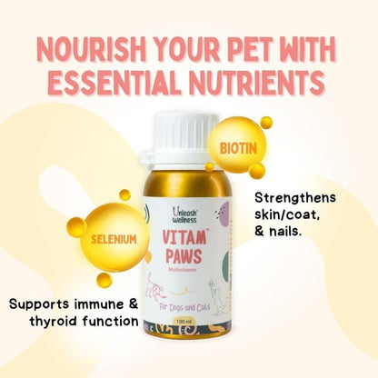 Vitam Paws Multivitamin for Dogs & Cats, Essential Vitamins & Minerals for Healthy Skin, Heart, Brain Function, Boosted Immunity & Growth, Suitable for All Breeds & Sizes (200ml)