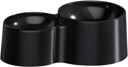 Ceramic Raised Cat Bowls, Tilted Elevated Anti Vomit Bowls for Indoor Cats, Non-Slip Bottom, Dual Food & Water Black Bowl, Whisker Friendly Pet Feeder for Cats Puppies