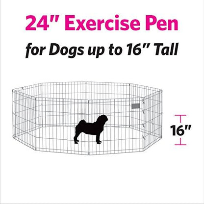 New World Folding Metal Puppy/Dog Exercise Pen, Indoor/Outdoor Playpen with No Door, Provides 16 Sq Feet of Play Space, 24-Inches Tall, Black E-Coated