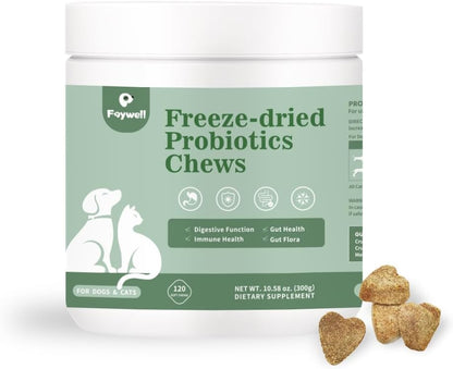 Freeze-Dried Probiotics Chews Supplement for Dogs & Cats, 5-in-1 Probiotic Blend for Digestive and Gut Health, 120ct/300g