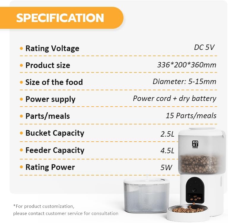 Automatic Cat Feeder with Camera 1080P HD Video 2.4G&5G WiFi Cat Water Fountain with Moving Water Feature Timed Auto Feeder with APP Control,Multiple Cats, Detachable for Easy Clean