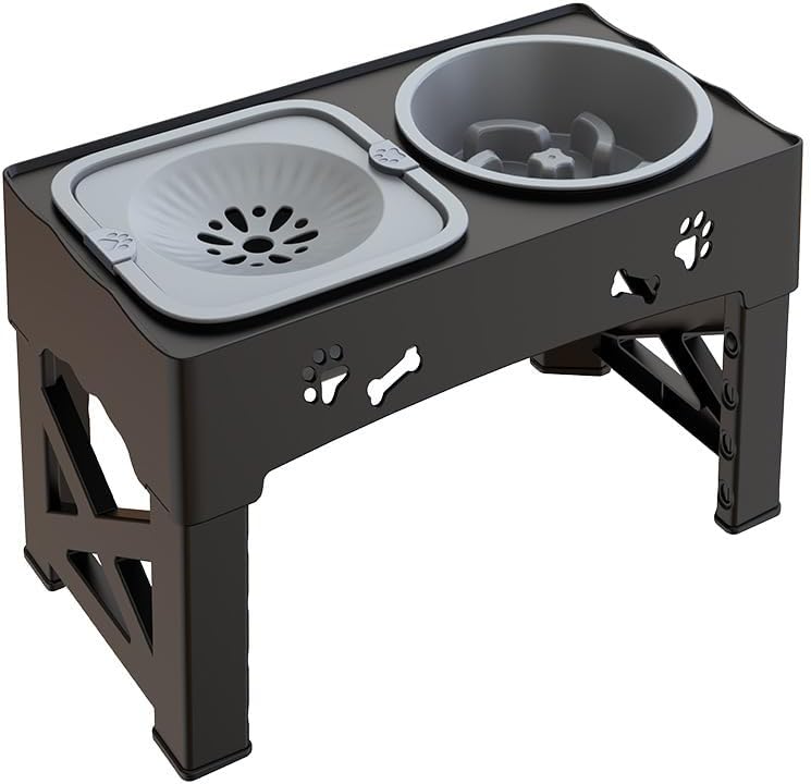 Kaiyue Elevated Dog Bowls with No Spill pet Water Bowl 4 Height Adjustable Raised Dog Bowl ，2-in-1 Elevated Slow Feeder