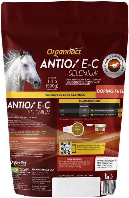 Organnact Antiox E-C Selenium Supplement for Horses - Supports Antioxidant Functions with Vitamin E, C & Selenium - Ideal for Athletes, Breeders & Aging Horses - 1.1 Lbs