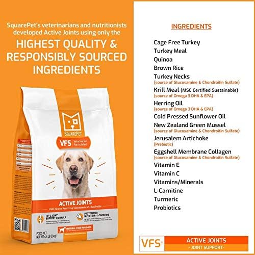 SquarePet VFS Canine Active Joints Formula, Turkey, Green Lip Mussels, Eggshell Collagen, High Protein Diet 4.4 lbs