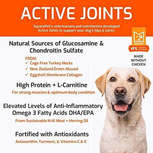 SquarePet VFS Canine Active Joints Formula, Turkey, Green Lip Mussels, Eggshell Collagen, High Protein Diet 4.4 lbs
