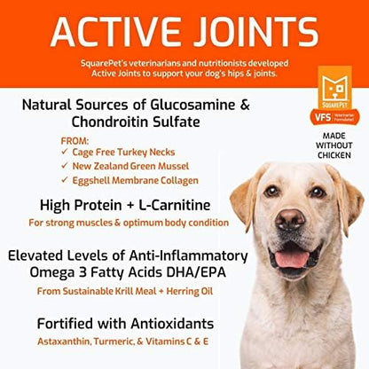 SquarePet VFS Canine Active Joints Formula, Turkey, Green Lip Mussels, Eggshell Collagen, High Protein Diet 4.4 lbs
