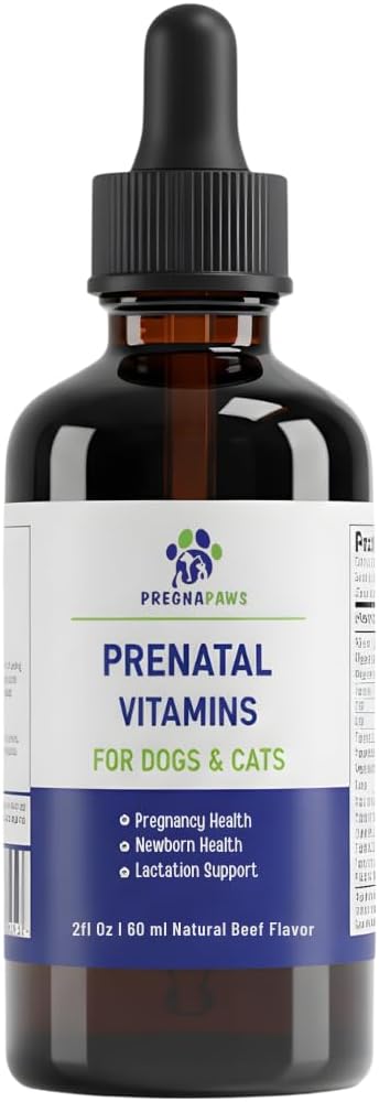 Liquid Prenatal Vitamins for Dogs & Cats - Folic Acid, Calcium & Iron Drops - Essential Support for Dog Pregnacy, Breeding & Lactation - Healthy Litter Growth - Beef Flavor, 60 ml