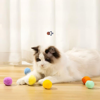 10Pcs Soft Plush Cat Ball 1.2-inch Rainbow Cat Toy, Cat Toy Plush Balls – Self-Entertainment Quiet Play Balls for Cats, Mixed Colors