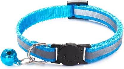 6 Pack Reflective Cat Collar with Bell, Breakaway and Safe Collars for Cats, Nylon, Pet Collar Mixed Colors Adjustable19-32cm