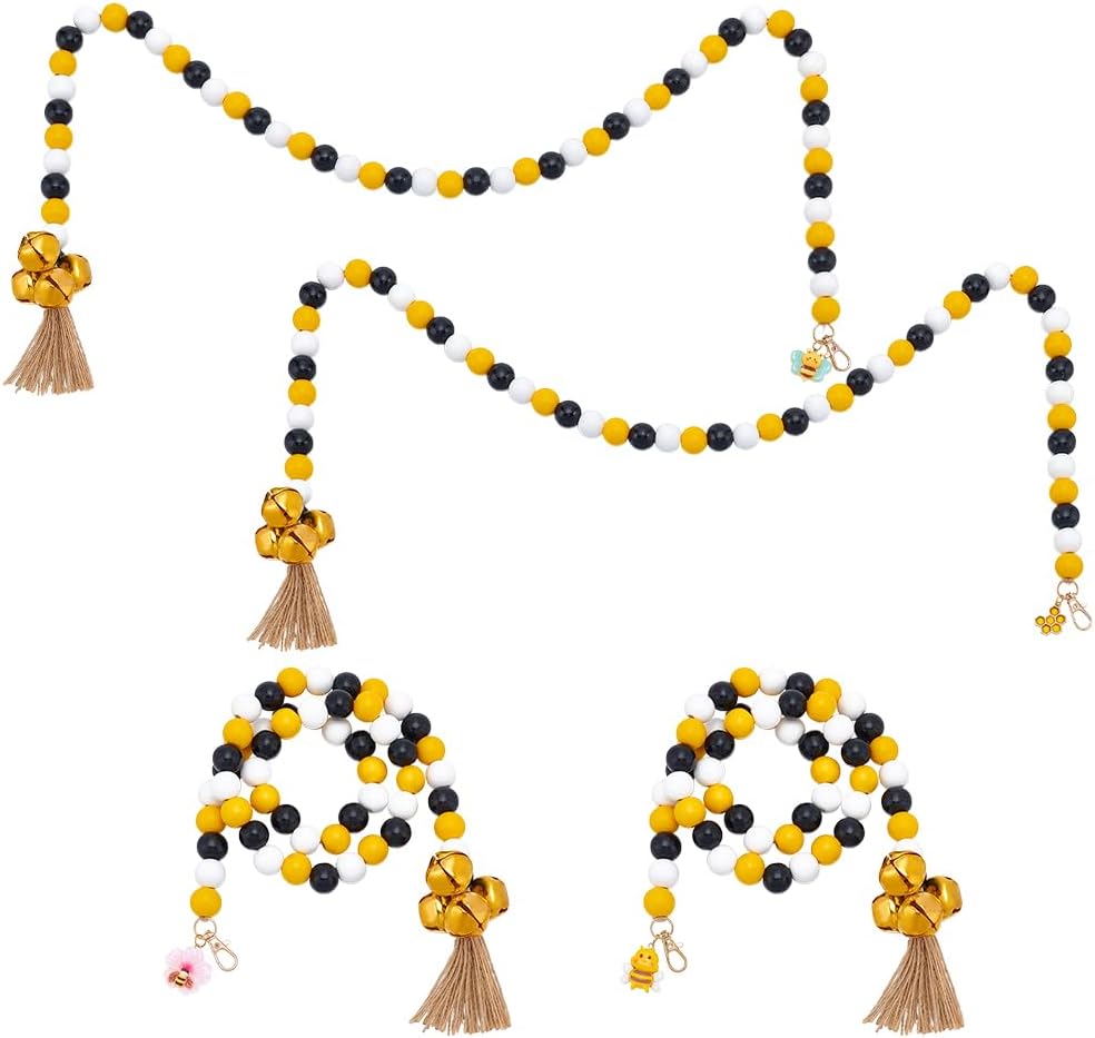 OLYCRAFT 4Pcs Dog Doorbells Training Potty Great Dog Bells Yellow Adjustable Dogs Bell for Door Wooden Beads Bell Ring to Go Potty for Pets Puppies Potty Training Accessories - 39.2 Inch