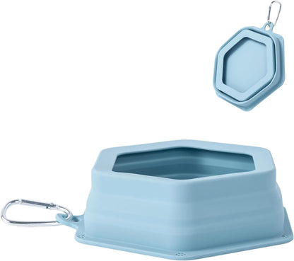 No Splash Dog Travel Bowls for Cars, Spill Proof Collapsible Dogs Water and Food Feeder Dispenser Integrated Molding Portable Cat Dish for Pet Vehicle Road Trips (Morandi Blue)