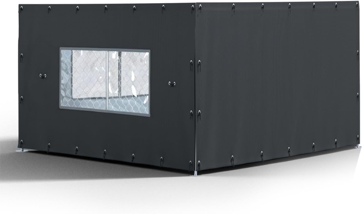 Outdoor Kennel Enclosure Cover, Kennel Side Cover Suitable for 10'W x 10'L Outdoor Kennels, Featuring Multiple Elastic Ball Ropes and a Winter Kennel Side Cover with Observation Window.