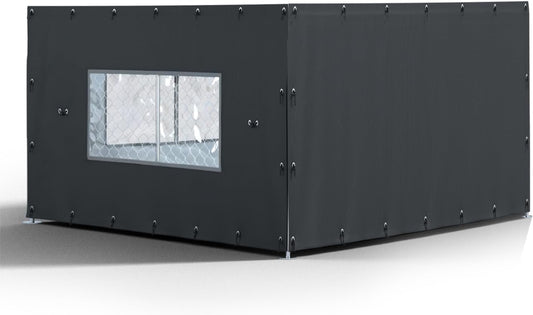 Outdoor Kennel Enclosure Cover, Kennel Side Cover Suitable for 10'W x 10'L Outdoor Kennels, Featuring Multiple Elastic Ball Ropes and a Winter Kennel Side Cover with Observation Window.