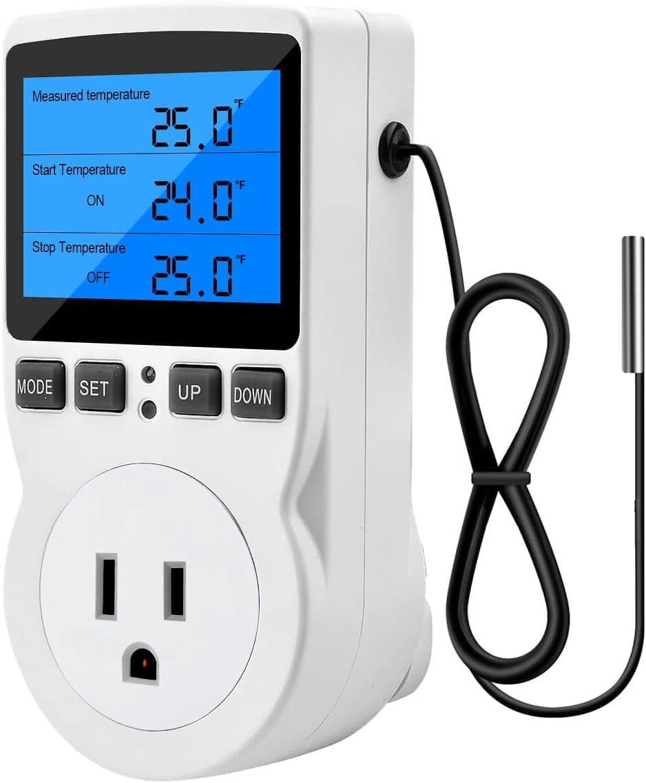 Diymore Digital Thermostat Temperature Controller Electric Digital RV Thermostats Heating Cooling Control Mode Timer 1800W 120V 15A Incubator Thermometer Reptile Thermostat Greenhouse Pool Thermometer