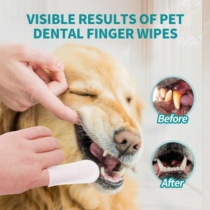 PITHER Dog Teeth Cleaning Wipes, Pet Dental Finger Wipes for Dogs & Cats Disposable Gentle Dog Teeth Cleaning Pads Tooth Brushing Kit Freshen Bad Breath Remove Plaque & Tartar Buildup 50 Counts