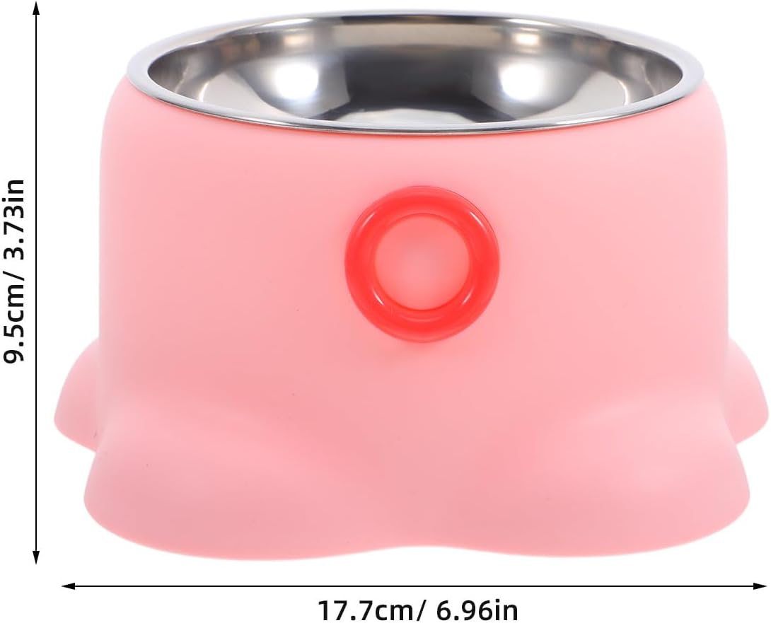 ERINGOGO Stainless Steel Cat Feeding Bowl Non-Tipping Pet Water Dish Portable Dog Food Tray Peach Pink for Home and Travel Use