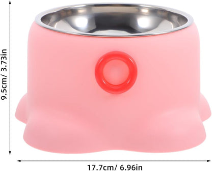 ERINGOGO Stainless Steel Cat Feeding Bowl Non-Tipping Pet Water Dish Portable Dog Food Tray Peach Pink for Home and Travel Use