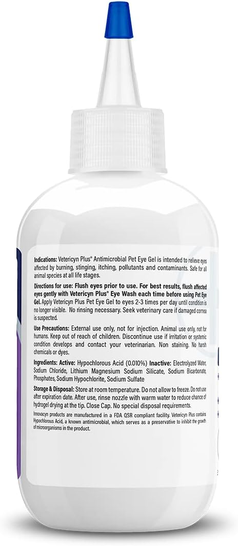 Vetericyn Plus Pet Eye Gel | Dog and Cat Eye Ointment Alternative to Lubricate and Relieve Eye Irritations and Abrasions, Reduce Symptoms of Pink Eye in Dogs and Cats. 3 ounces