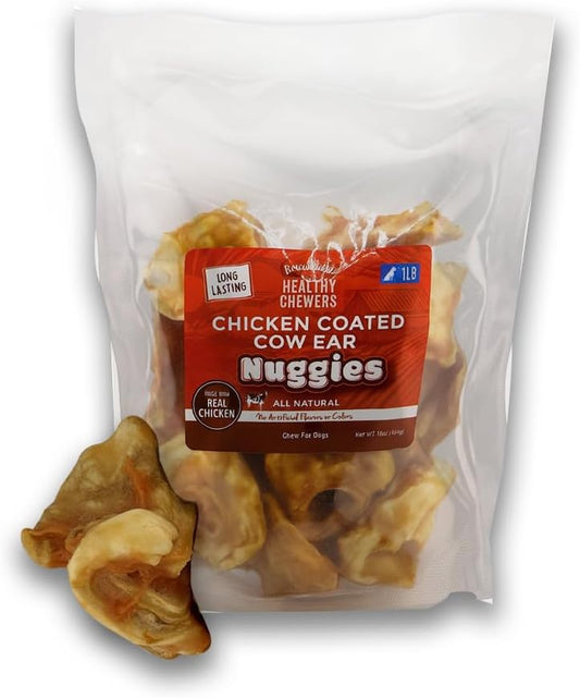 Chicken Coated Cow Ear Nuggies - Treats for Dogs - 1 Pound Bag
