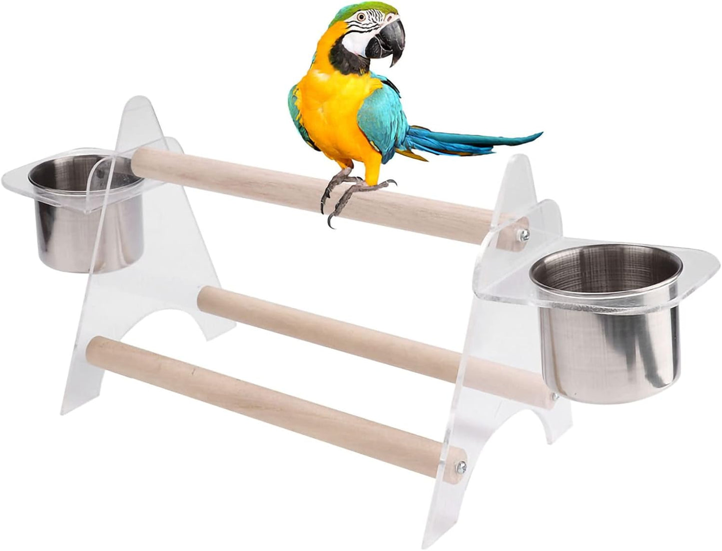 Multipurpose Pet Bird Parrot Stand Platform, Durable Wooden and Plastic Birdcage with Feeder, Non - Eco - Friendly Design for Small and Medium Birds, Includes Two Cups and Sc