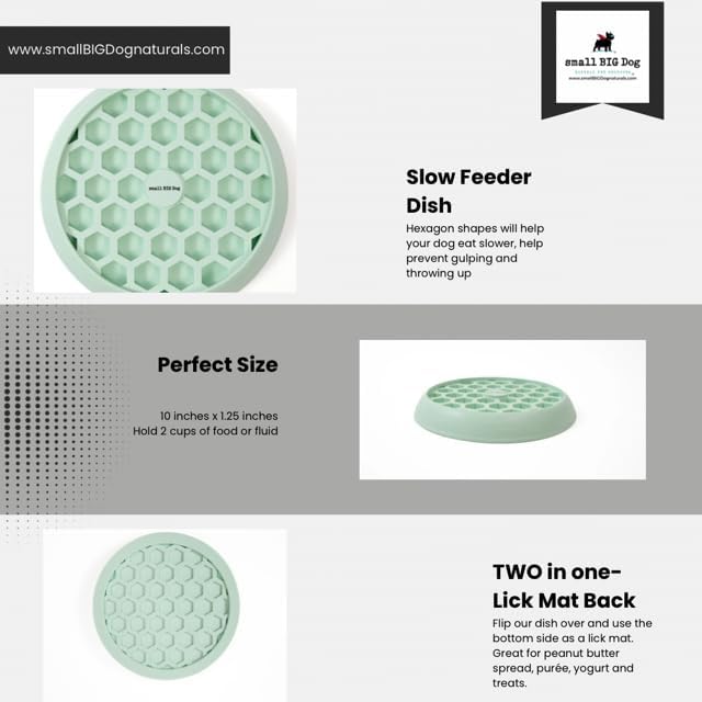 Small Big Dog's Enrichment Bowl and Lick Mat- Top Slow Feeder, Bottom Lick Mat, Soft on Nose Design Breeds, Focus on Dogs w/Short Snouts Like Frenchies, Silicone, Dishwasher Safe