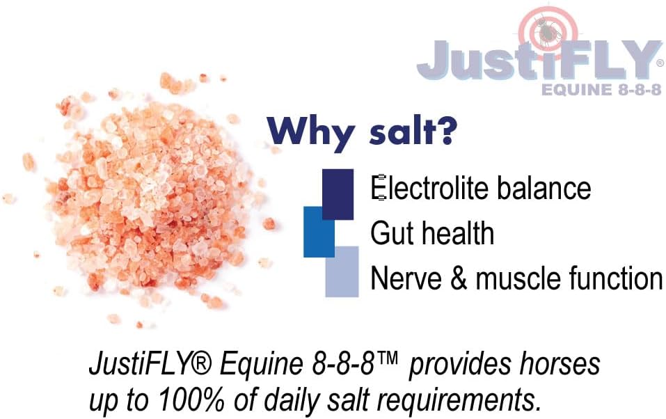 JustiFLY Equine 8-8-8 Feedthrough Fly Control Formula for Horses (4.75 lb) – Complete Protection from Stable, Horn & House Flies, Dung Beetle Safe